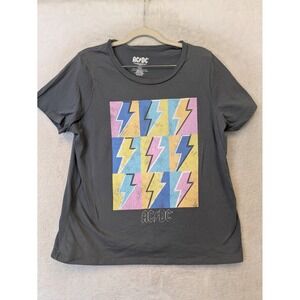 AC/DC‎ Graphic T-Shirt Women's XL Charcoal Gray Lightning Bolt Pop Art Print